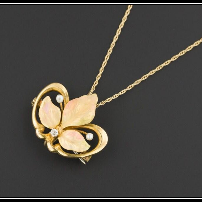 Antique Flower Necklace | 10k Gold Antique Brooch or Pendant on 14k Gold Chain