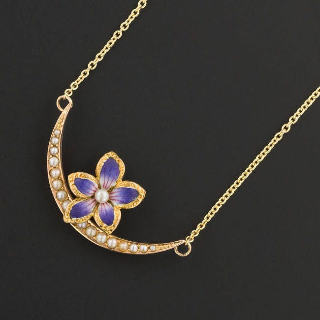Antique Enamel Violet Conversion Necklace of 14k Gold