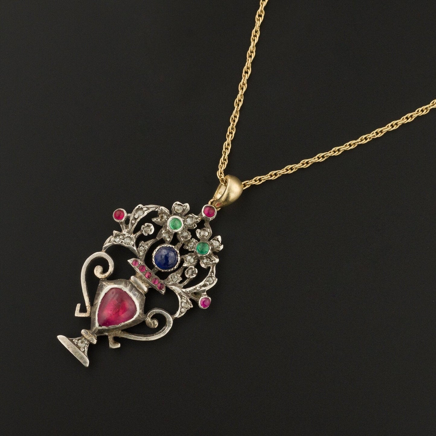 Antique Gemstone Giardinetti Flower Basket Conversion Pendant