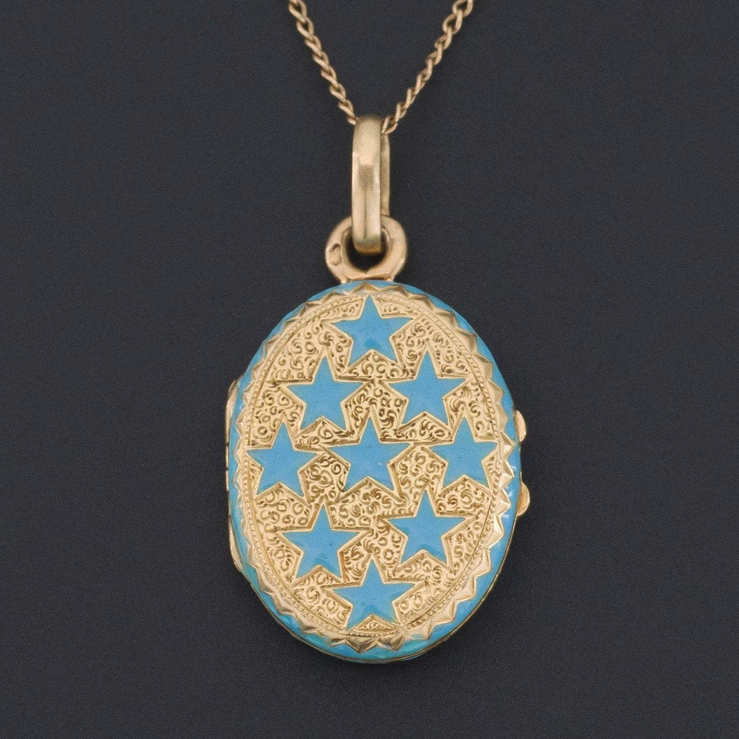 Antique Gold Locket | Blue Enamel Locket