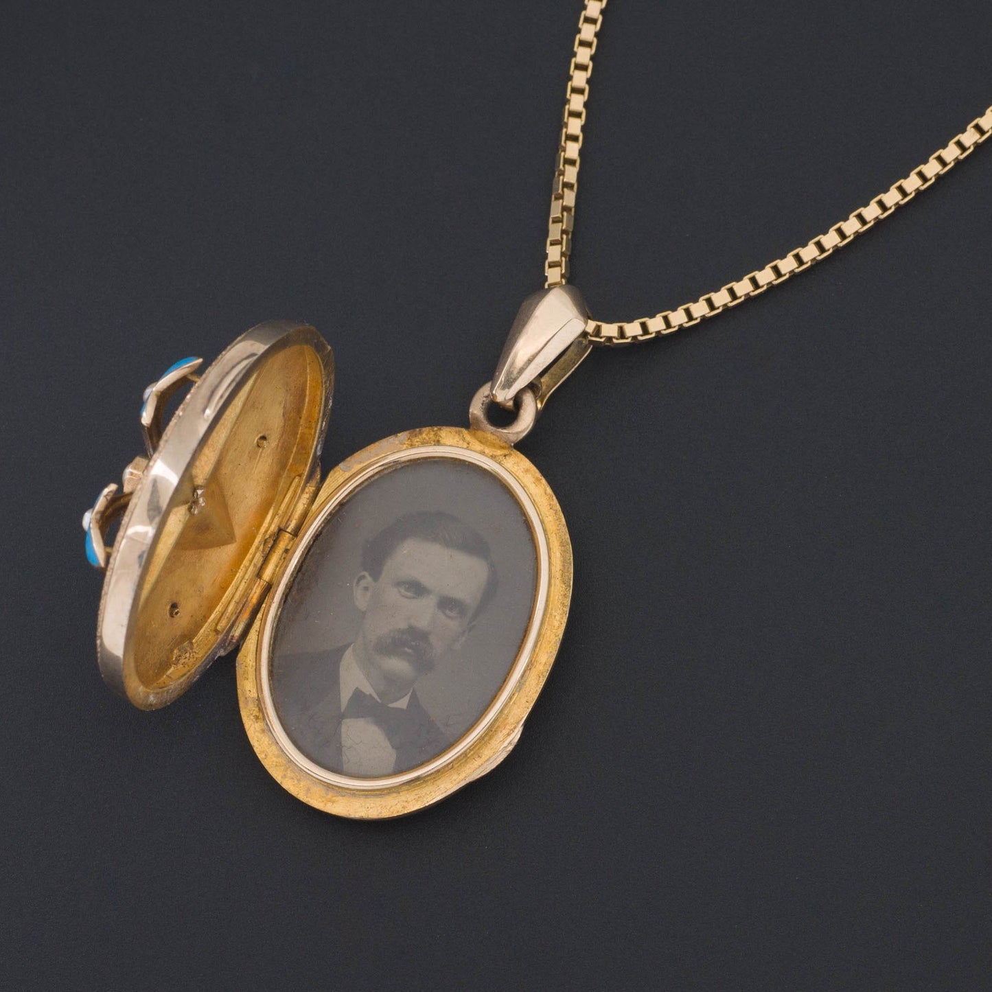 Antique Gold Locket | Blue Enamel and Pearl Locket