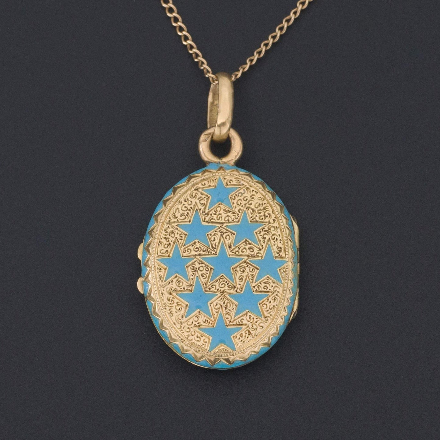 Antique Gold Locket | Blue Enamel Locket