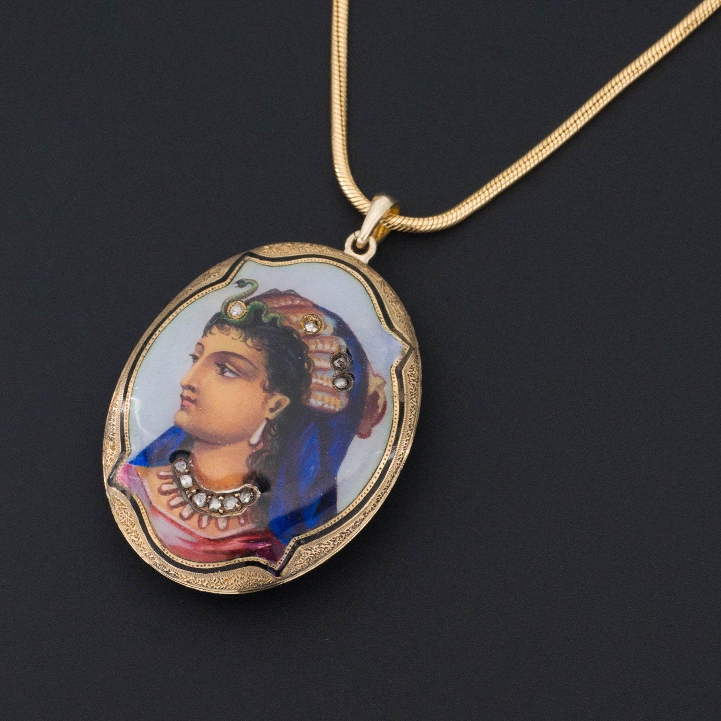 Antique Enamel Pendant | Antique Egyptian Revival Brooch Conversion Pendant