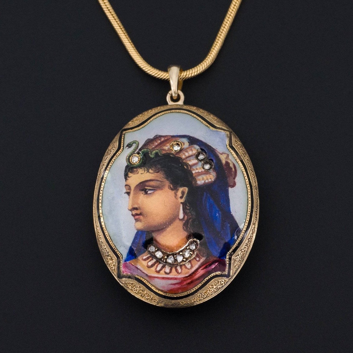 Antique Enamel Pendant | Antique Egyptian Revival Brooch Conversion Pendant