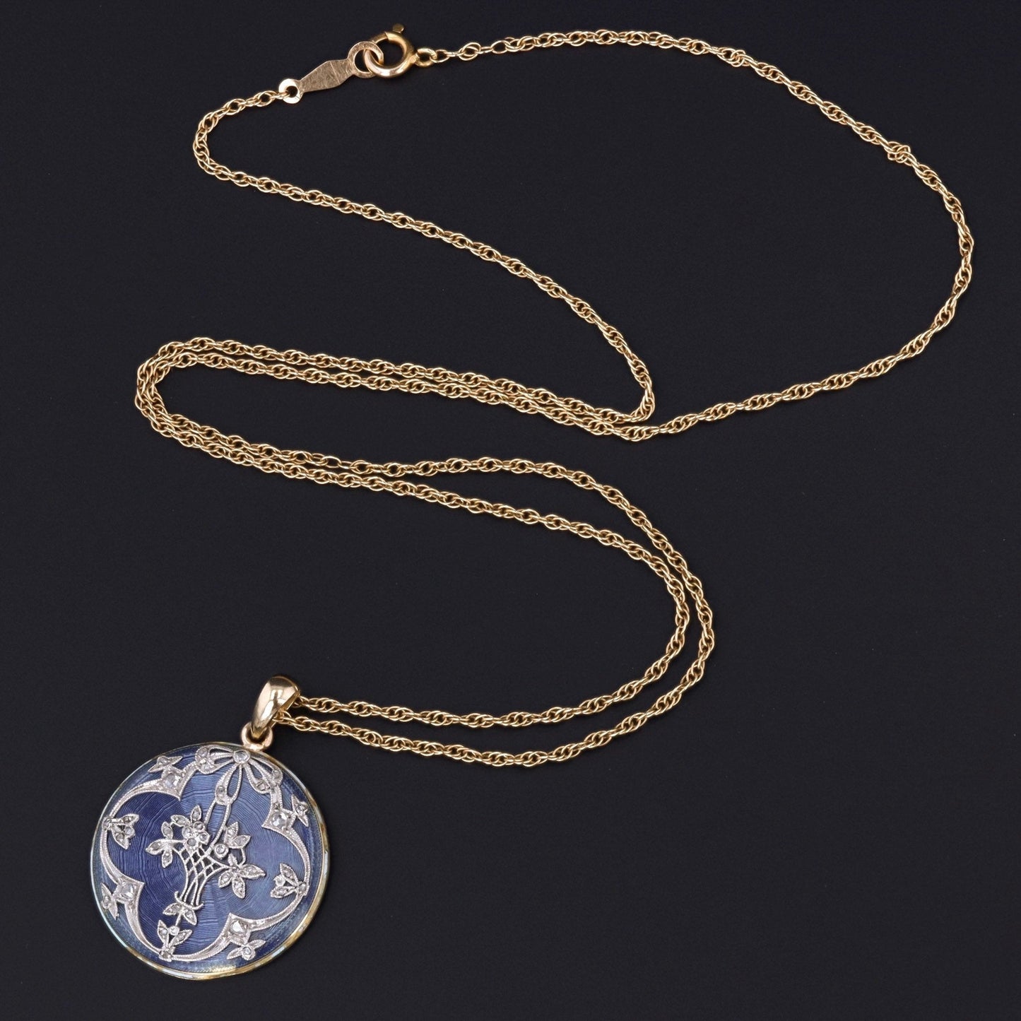 Antique Flower Basket Necklace | Diamond & Enamel Necklace