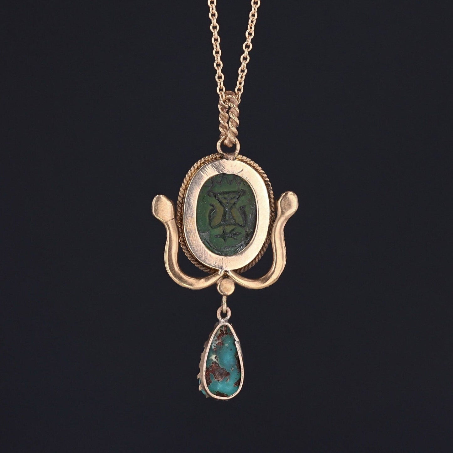 Antique Faience Scarab Pendant of 14k Gold