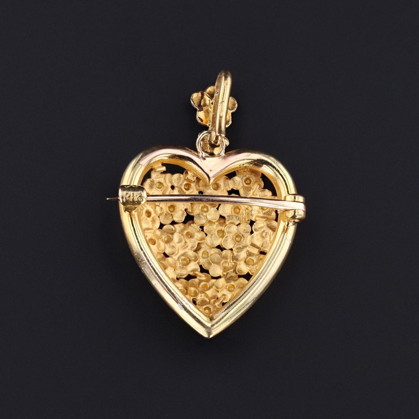 Antique Forget-Me-Not Heart Pendant | 14k Gold Pendant or Brooch