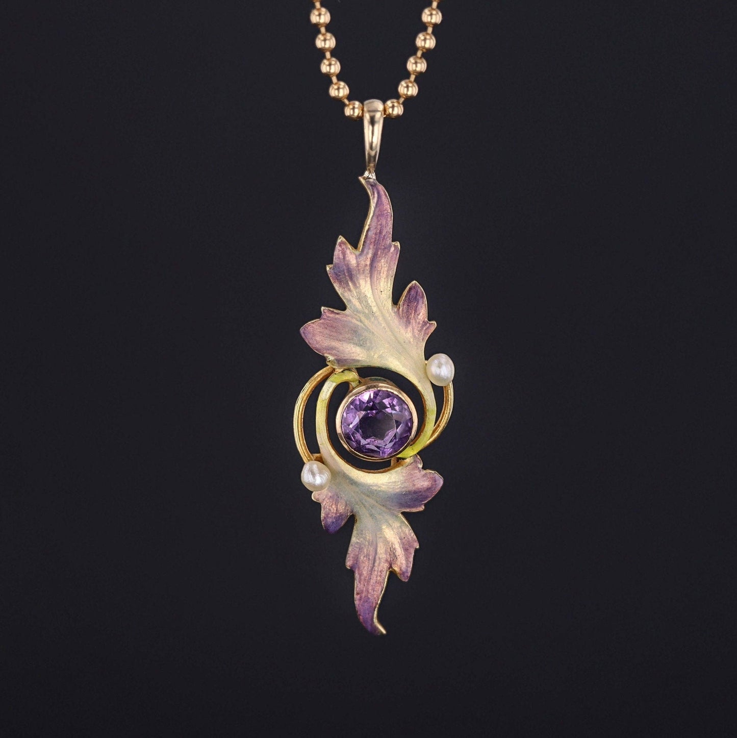 Antique Enamel Pendant | Amethyst & Pearl Pendant