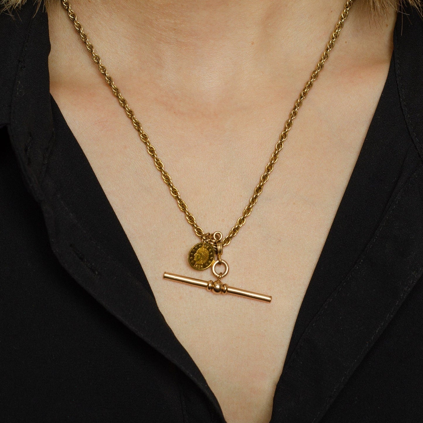 Antique Gold Watch Chain with California Gold Coin | 14k Gold Necklace