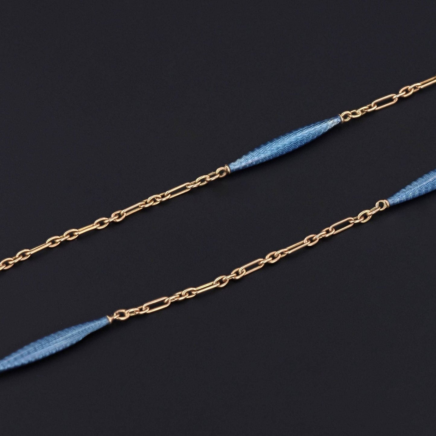 Antique Enamel Watch Chain | 14k Gold & Blue Enamel Chain