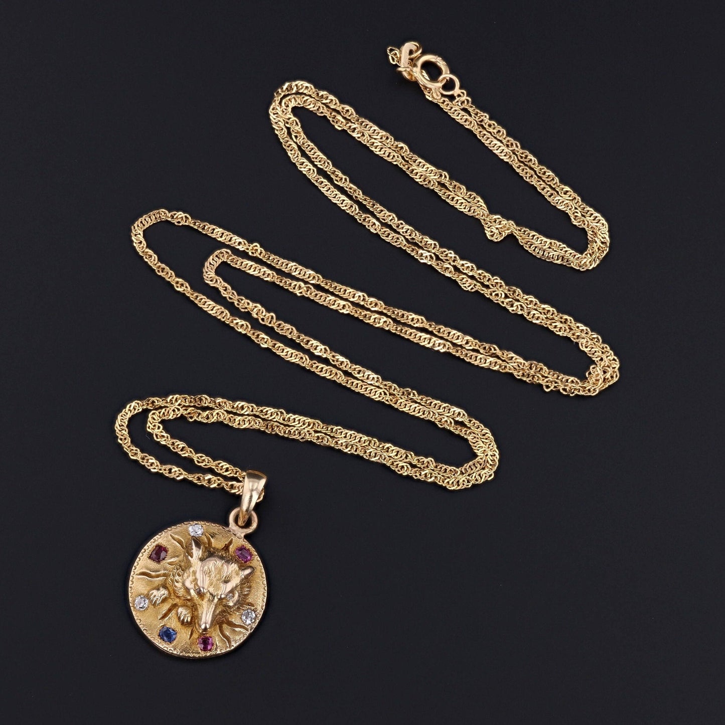 Antique Fox Pendant | Fox with Rubies, Diamonds and Sapphire