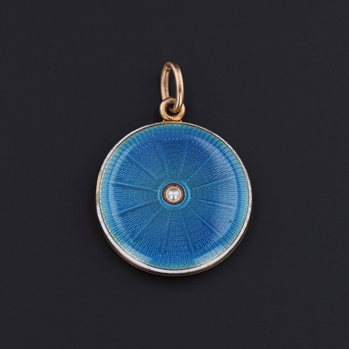 Antique Guilloche Enamel Locket of 14k Gold