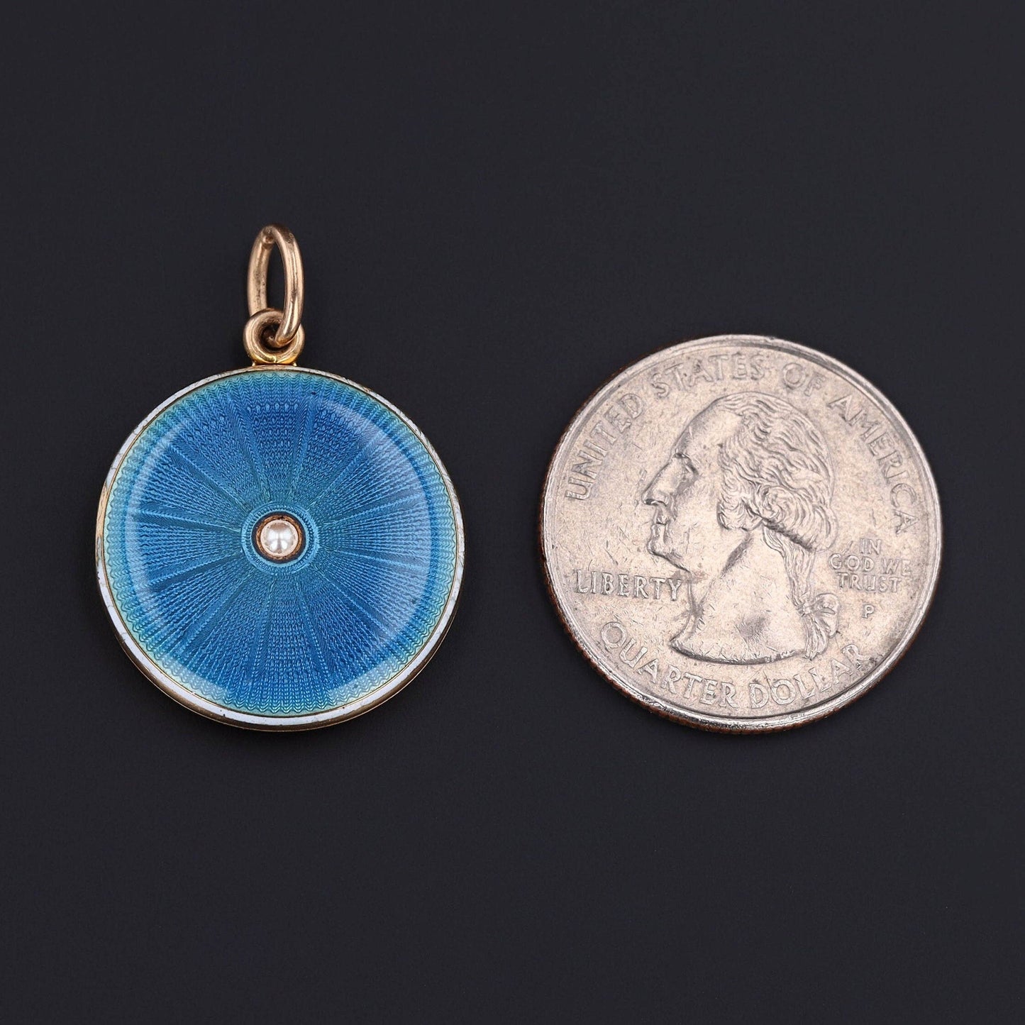 Antique Guilloche Enamel Locket of 14k Gold