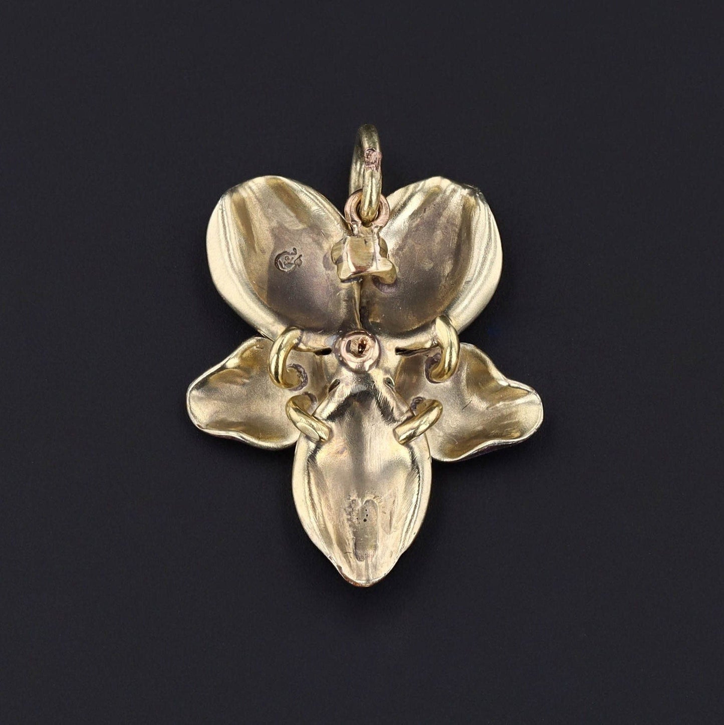 Antique Enamel Violet Pendant of 14k Gold