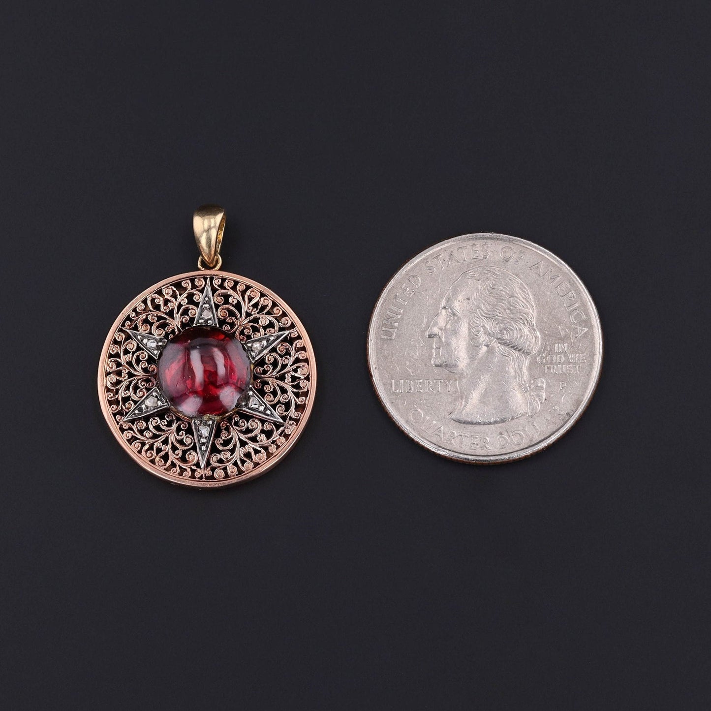 Antique Garnet and Diamond Star Pendant of 14k Rose Gold