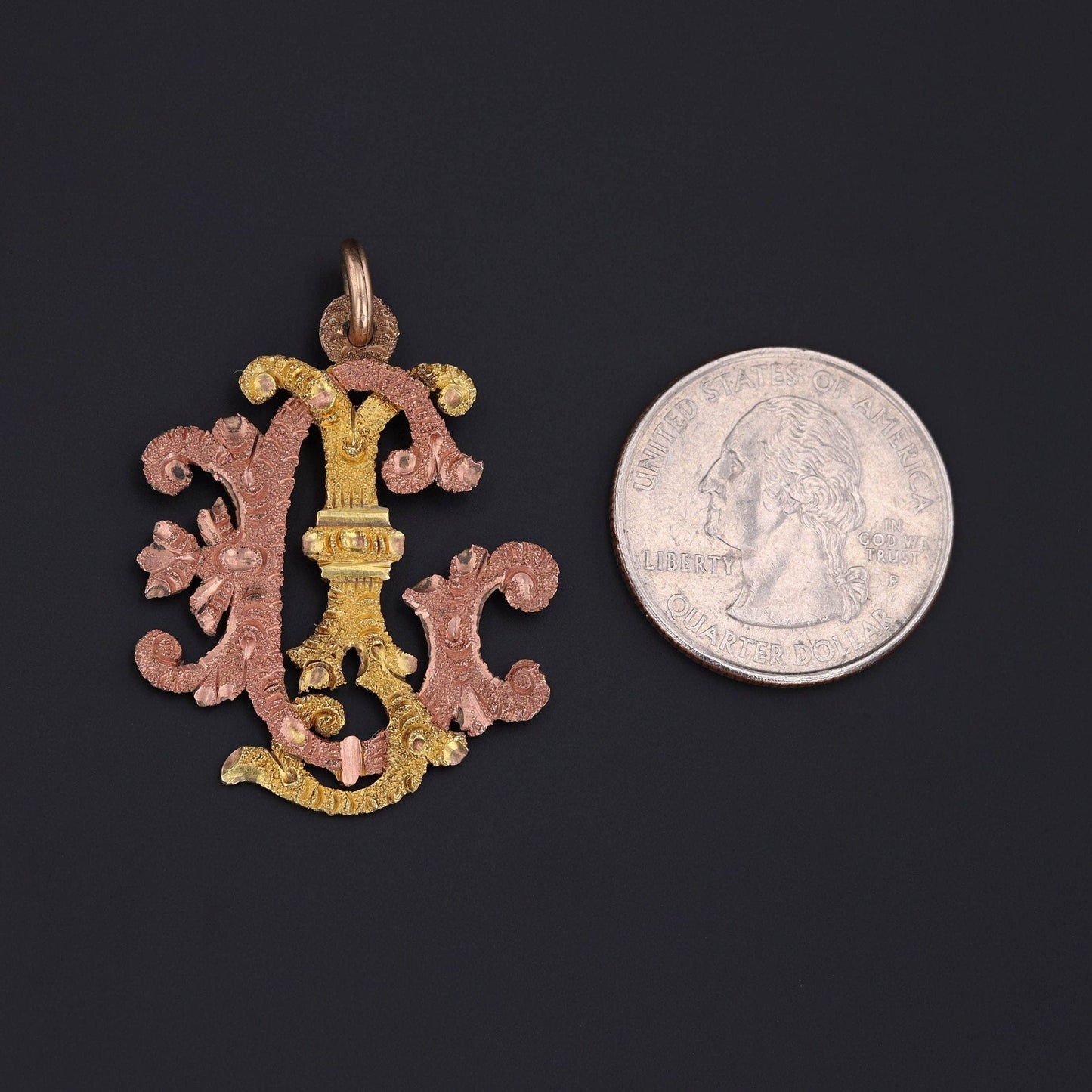 Antique GJ or JG Initial Pendant of 10k Rose and Yellow Gold