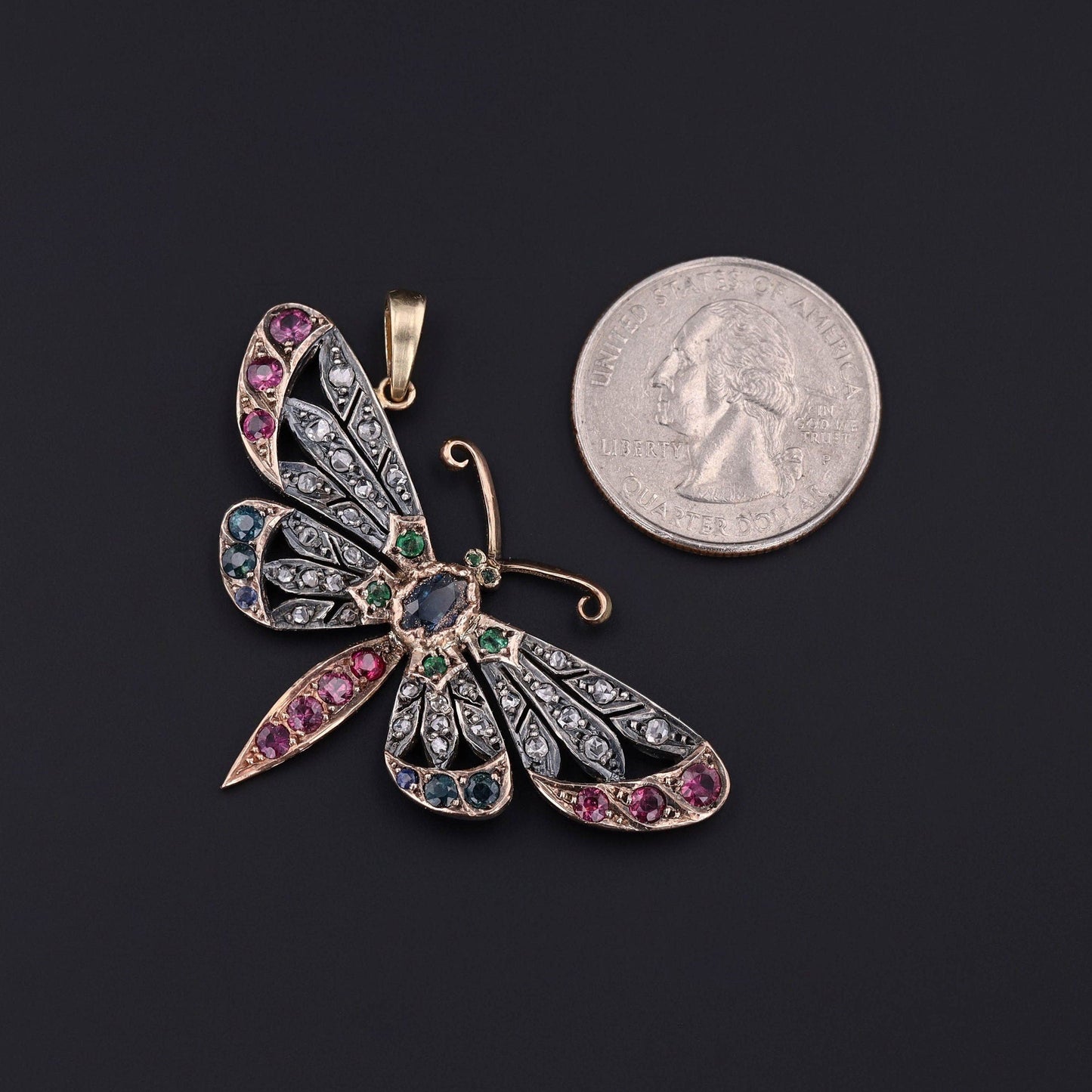 Antique Gemstone Butterfly Conversion Pendant