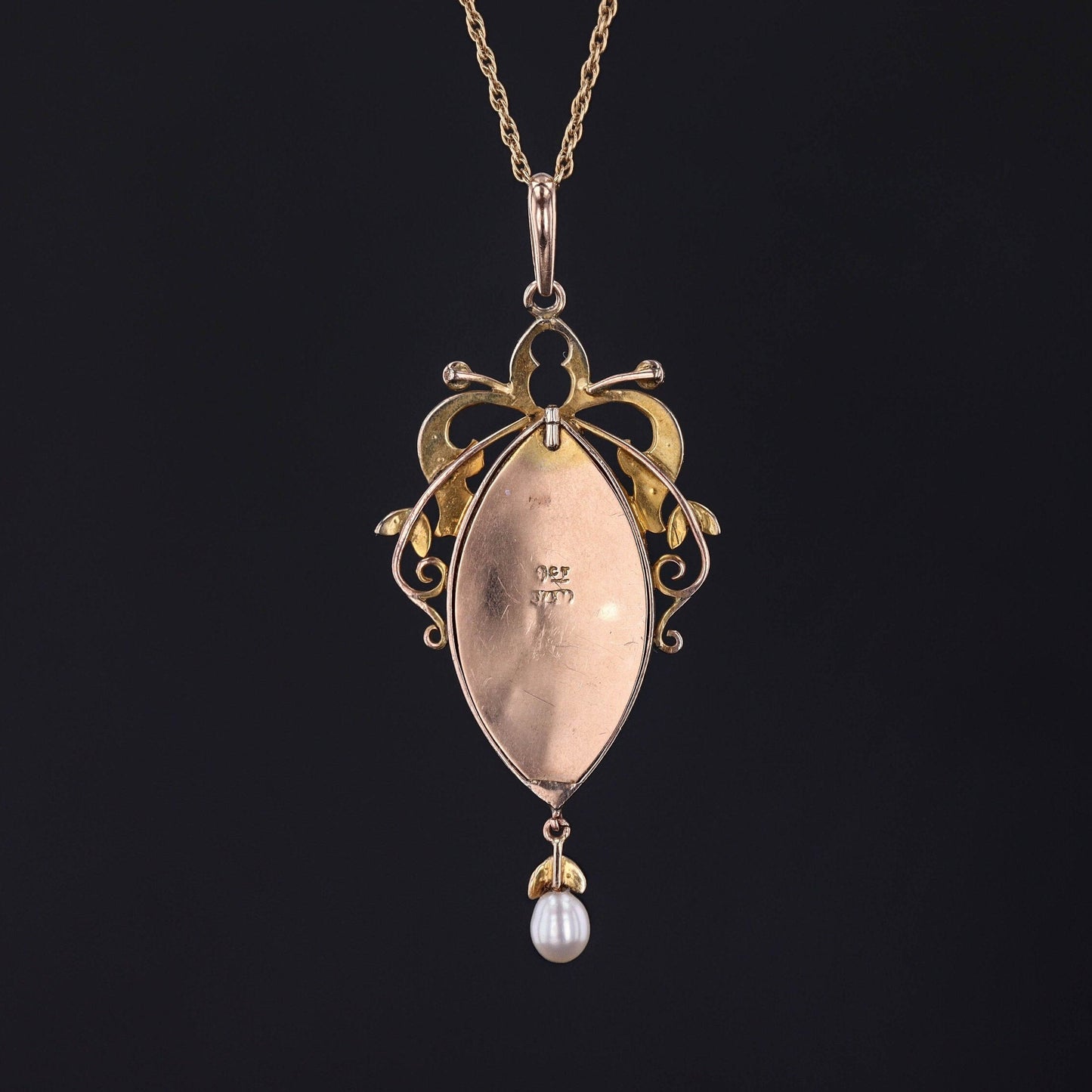 Antique Guilloche Enamel Pendant of 9ct Gold