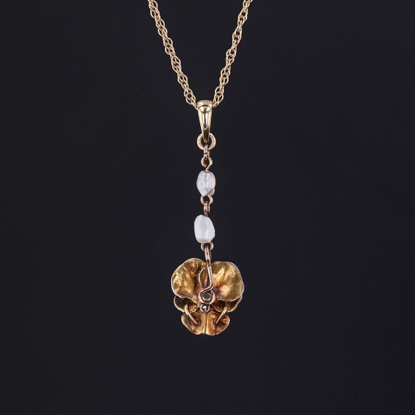 Antique Enamel Pansy Pendant of 14k Gold