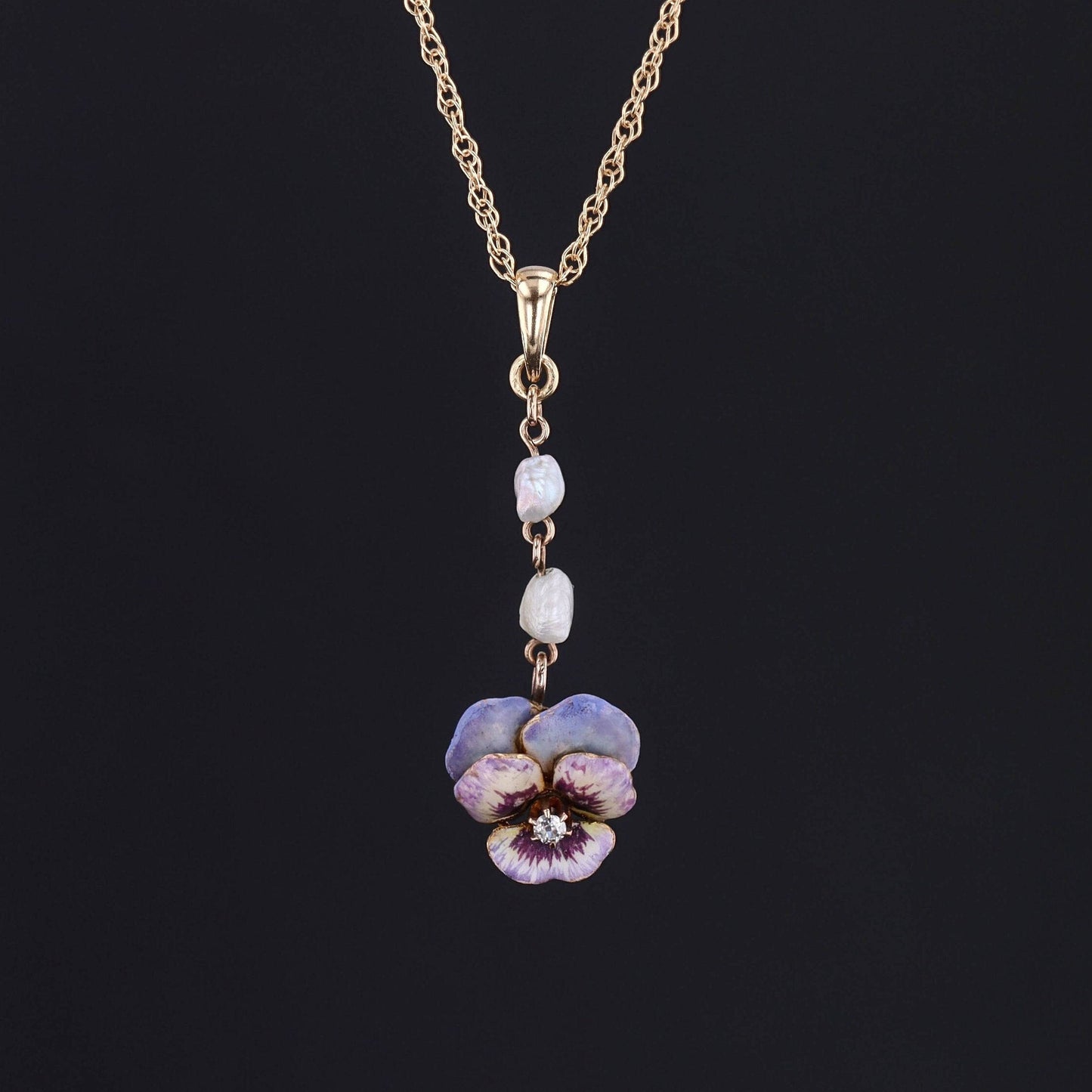 Antique Enamel Pansy Pendant of 14k Gold