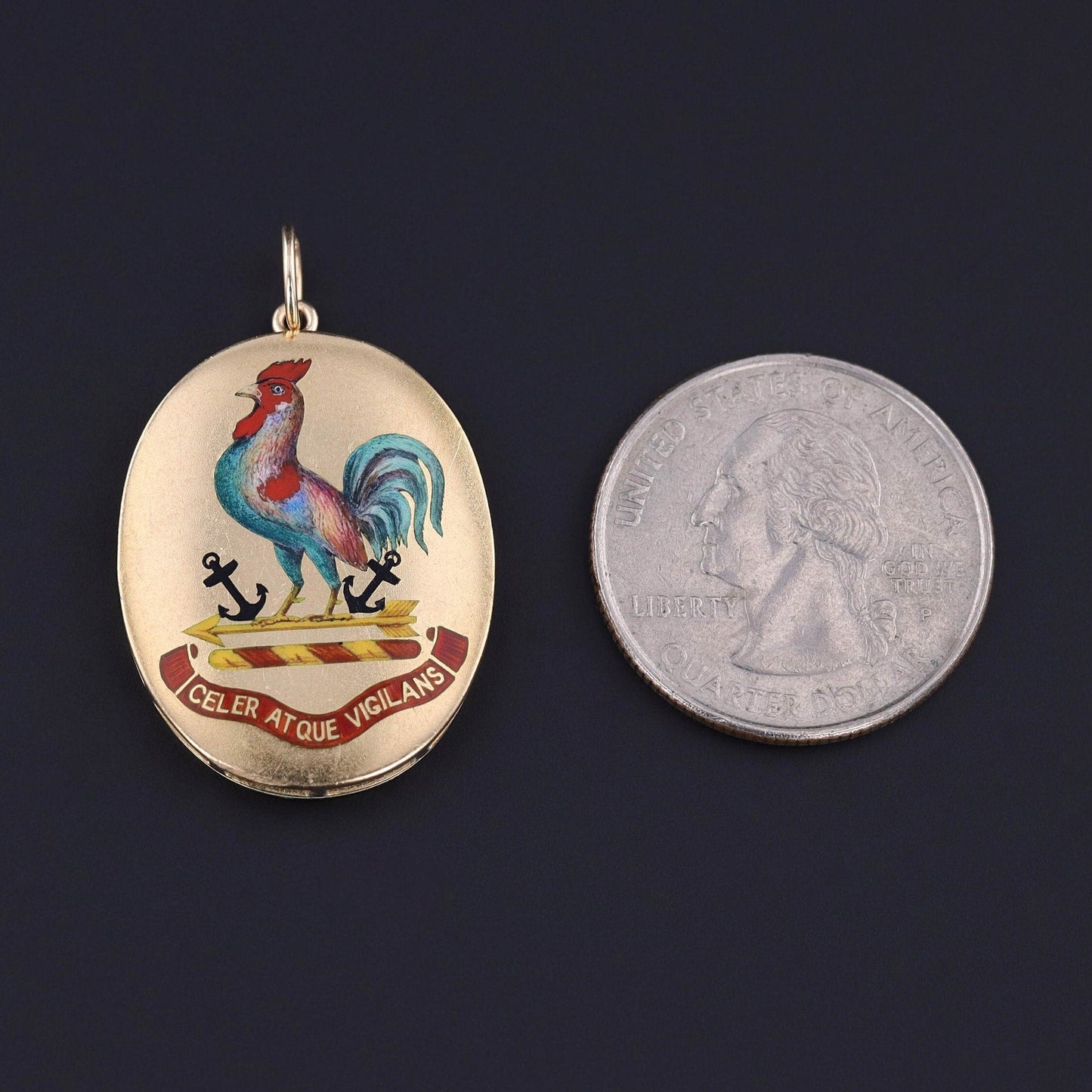 Antique Enamel Rooster Pendant