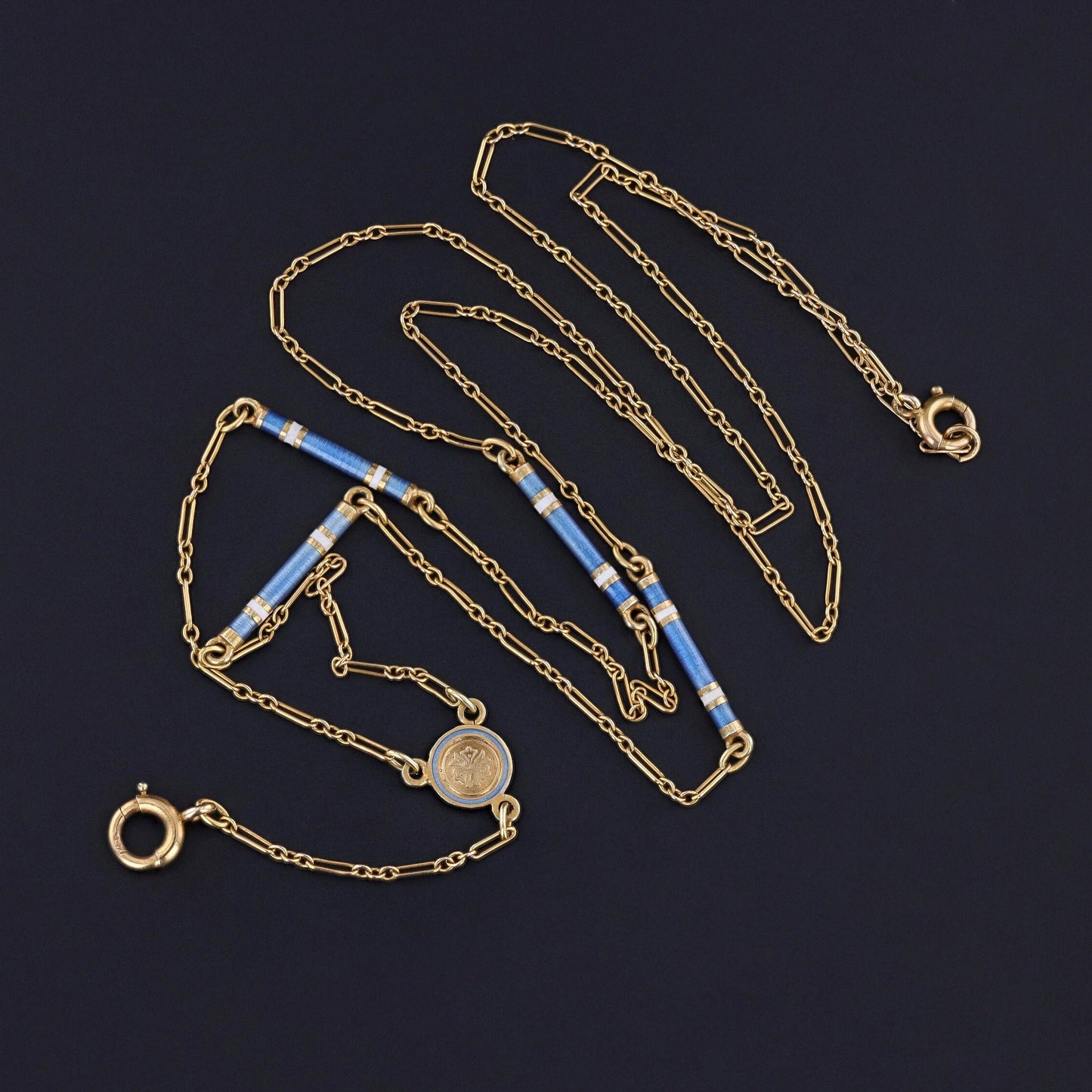 Antique Enamel Watch Chain of 14k Gold