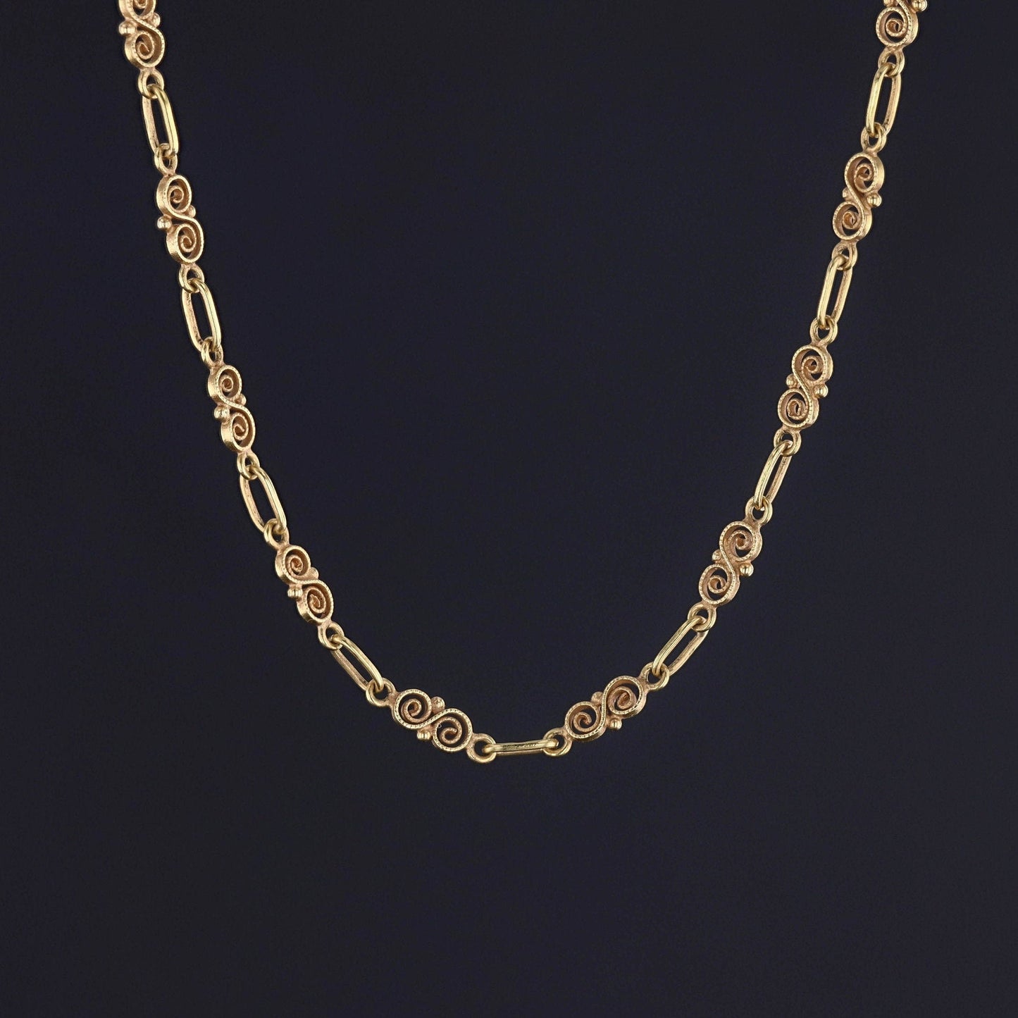 Antique Fancy Link Chain or Necklace of 18k Gold