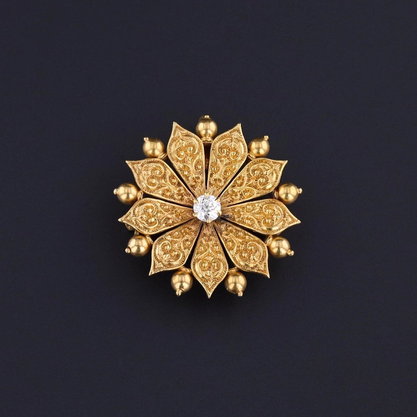 Antique Flower Pendant or Brooch of 14k Gold