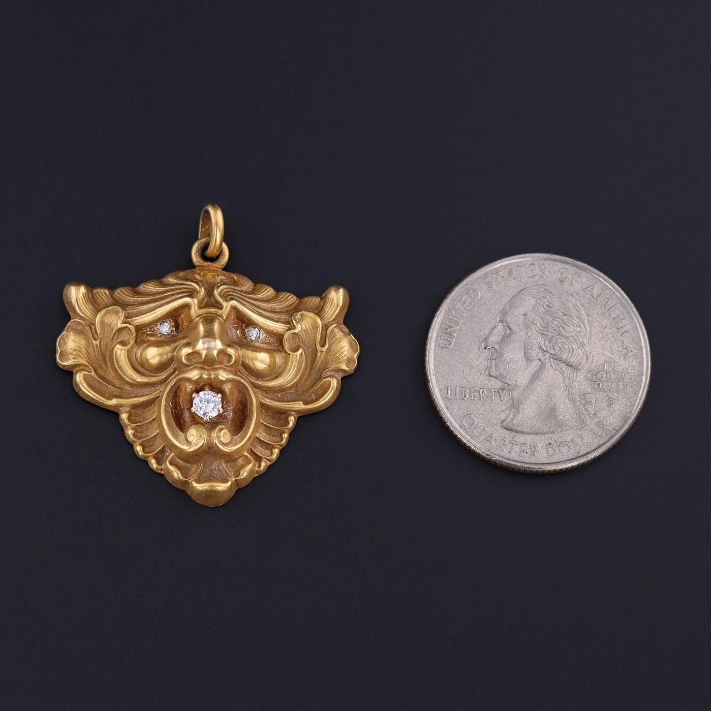 Antique Gargoyle Pendant of 10k Gold