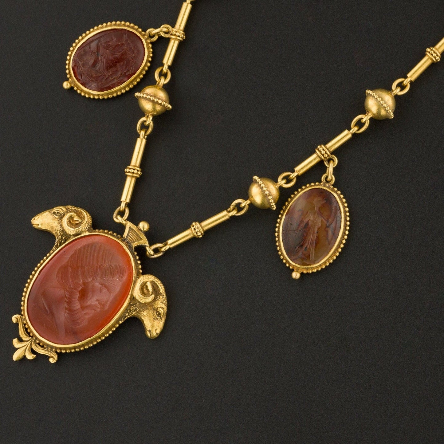 Antique Etruscan Revival Intaglio Necklace of 18k Gold