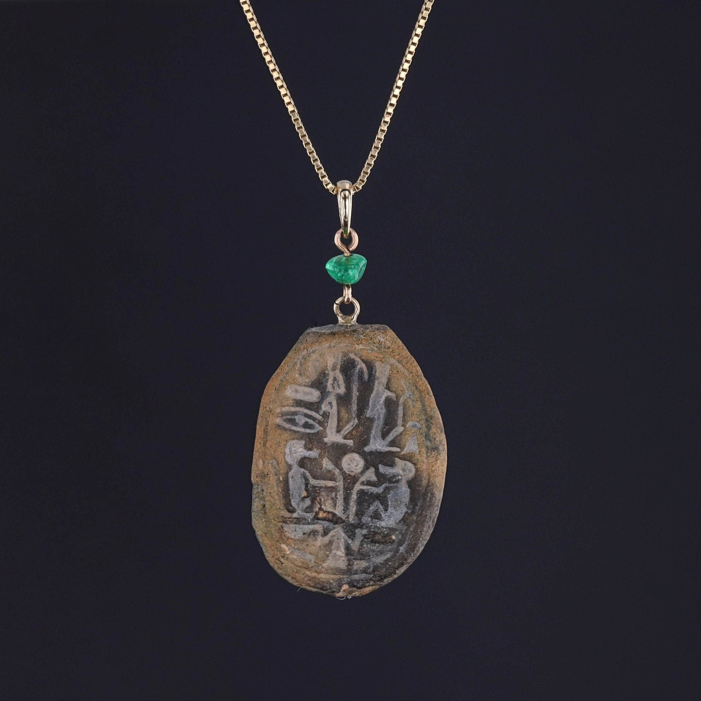 Antique Faience Scarab Necklace of 14k Gold