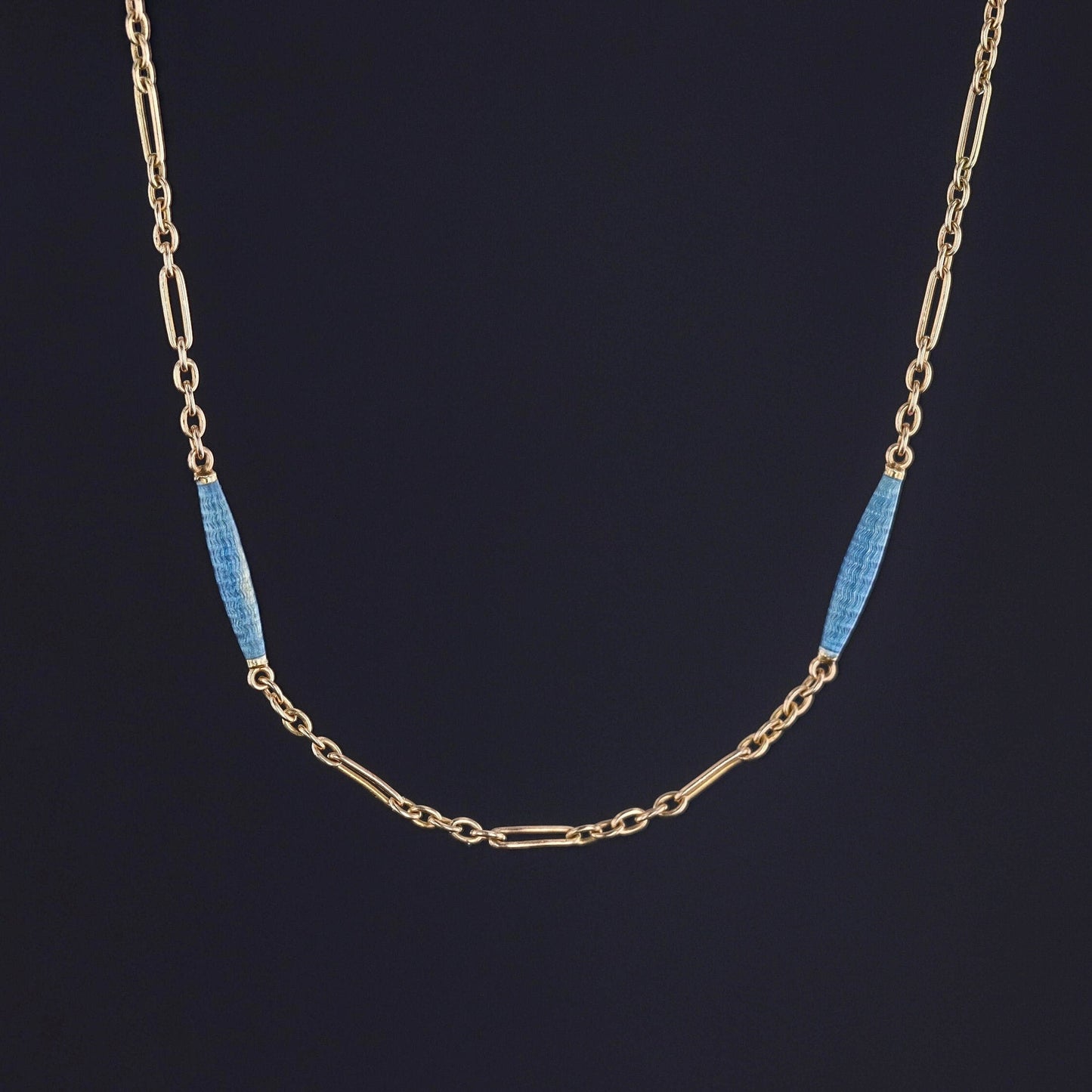 Antique Enamel Watch Chain of 14k Gold