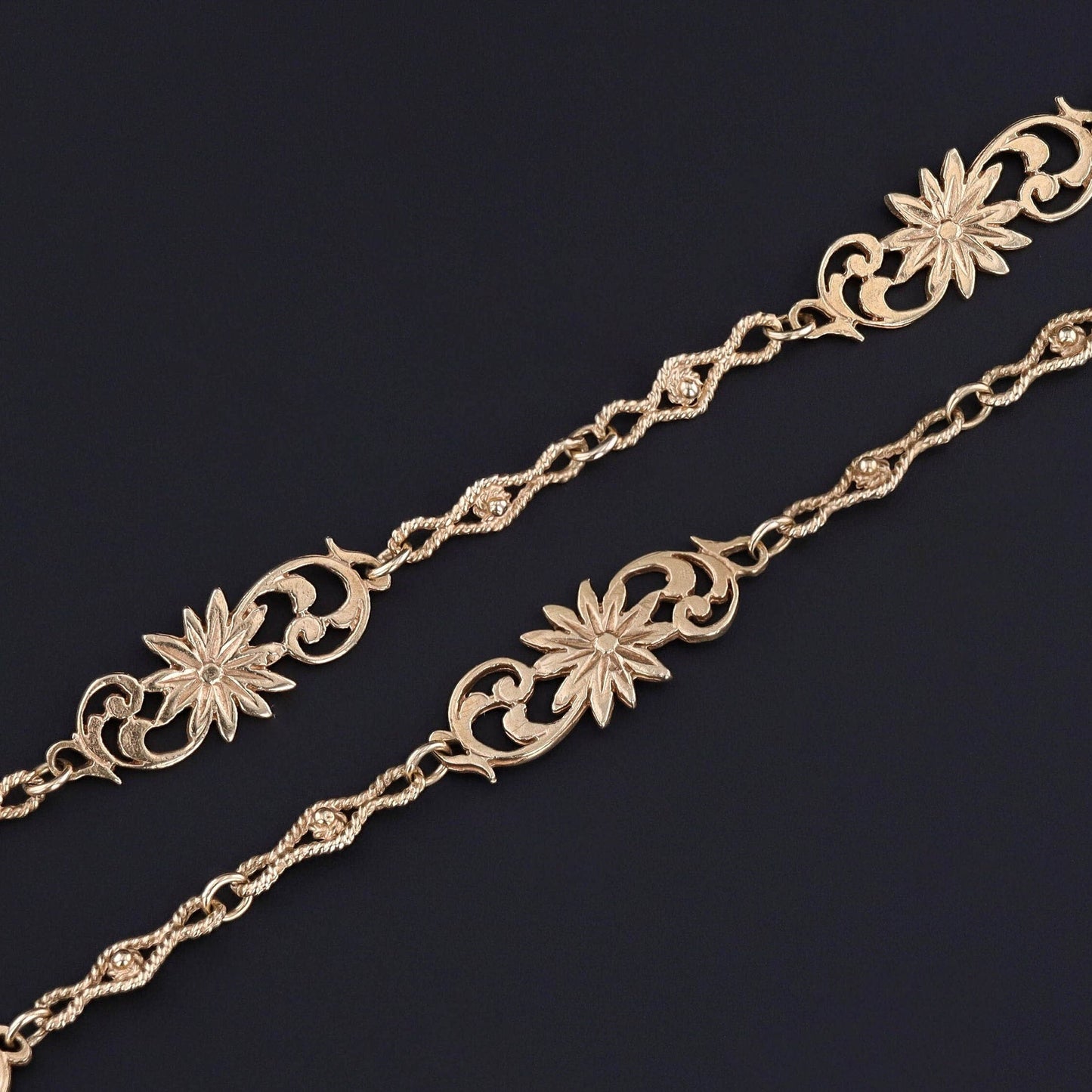 Antique Fancy Link Floral Chain of 14k Gold