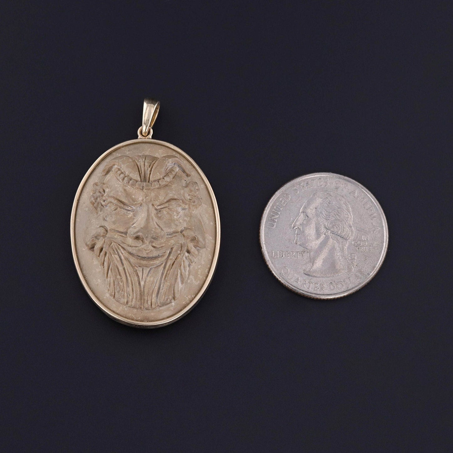 Antique Gryllos Lava Cameo Pendant of 14k Gold