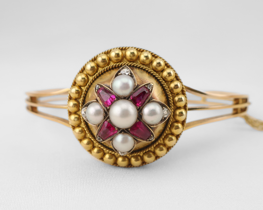 Victorian Ruby, Pearl & Diamond Bangle