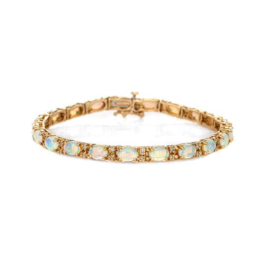 10.50ct Opal Diamond Bracelet Vintage 14k Yellow Gold Pear Cut 7 Fine Jewelry