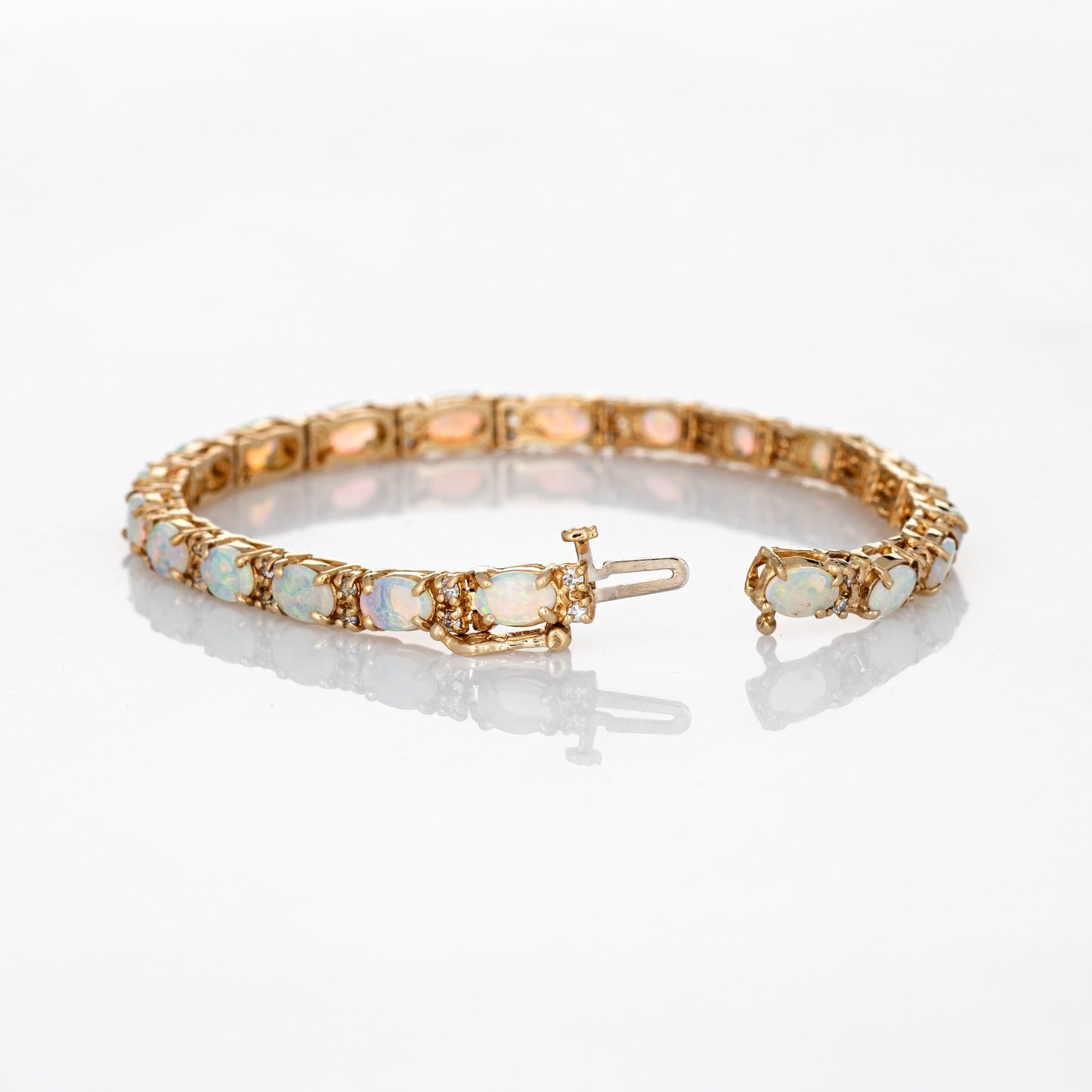 10.50ct Opal Diamond Bracelet Vintage 14k Yellow Gold Pear Cut 7 Fine Jewelry
