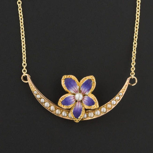 Antique Enamel Violet Conversion Necklace of 14k Gold