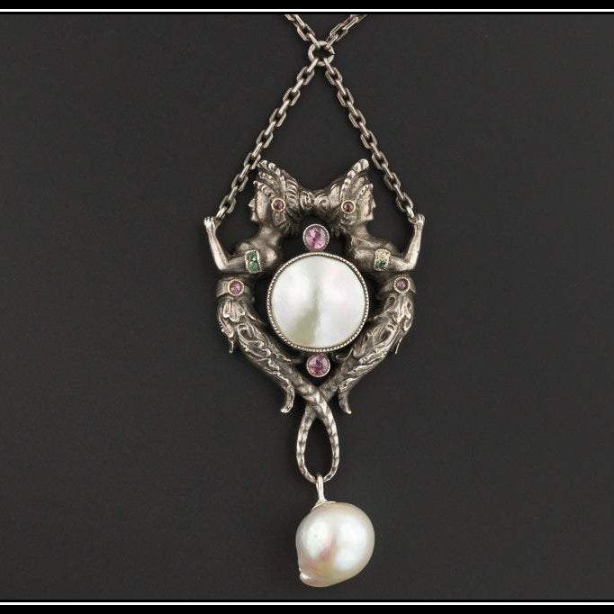 Antique German Silver Necklace | Sterling Silver Mermaid Necklace