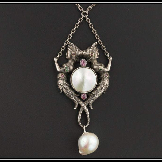 Antique German Silver Necklace | Sterling Silver Mermaid Necklace