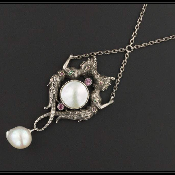 Antique German Silver Necklace | Sterling Silver Mermaid Necklace
