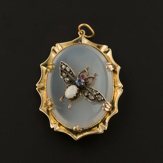 Antique Gemstone Insect Pendant | 14k Gold & Fly Pendant