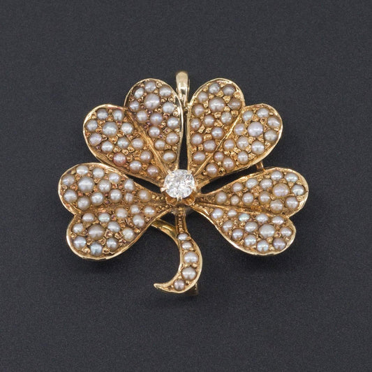 Antique Four Leaf Clover Pendant | Pearl & Diamond Clover Pendant