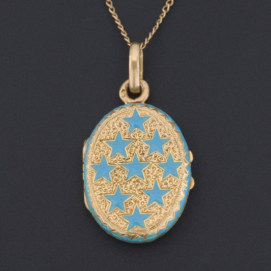 Antique Gold Locket | Blue Enamel Locket