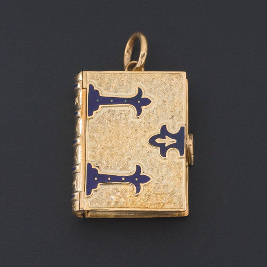 Antique Gold and Enamel Book Locket | 14k Gold Locket