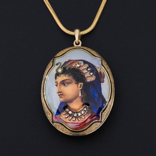 Antique Enamel Pendant | Antique Egyptian Revival Brooch Conversion Pendant