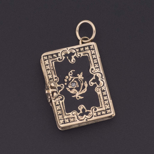 Antique Gold and Enamel Book Locket | 14k Gold Locket