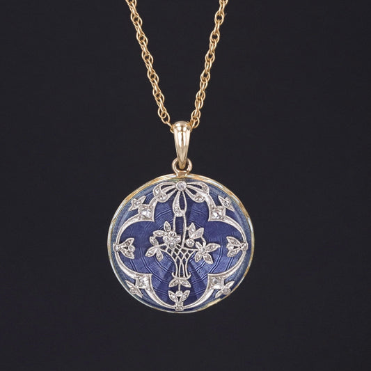 Antique Flower Basket Necklace | Diamond & Enamel Necklace