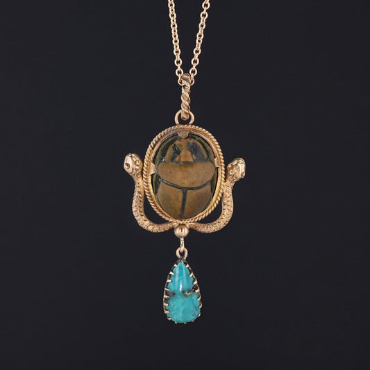 Antique Faience Scarab Pendant of 14k Gold