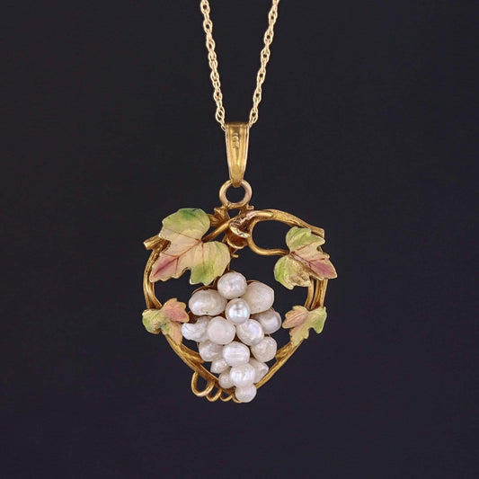 Antique Grapes Pendant | Antique Enamel and Pearl Pendant